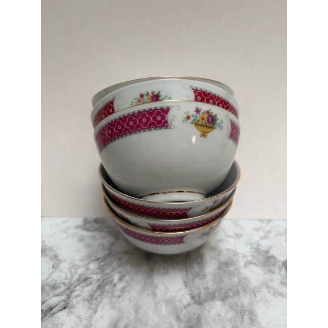 Cabin Midcentury Porcelain Ceramic Asian Floral Soup Bowls For Sale - Image 3 of 7