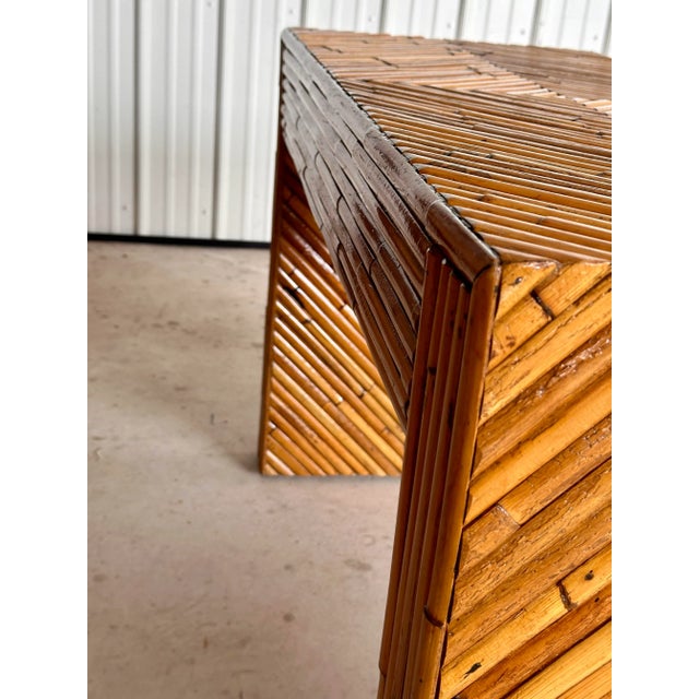 Mid-20th Century Refinished Split Rattan Chevron Two Drawer Floating Vanity or Desk For Sale - Image 9 of 12