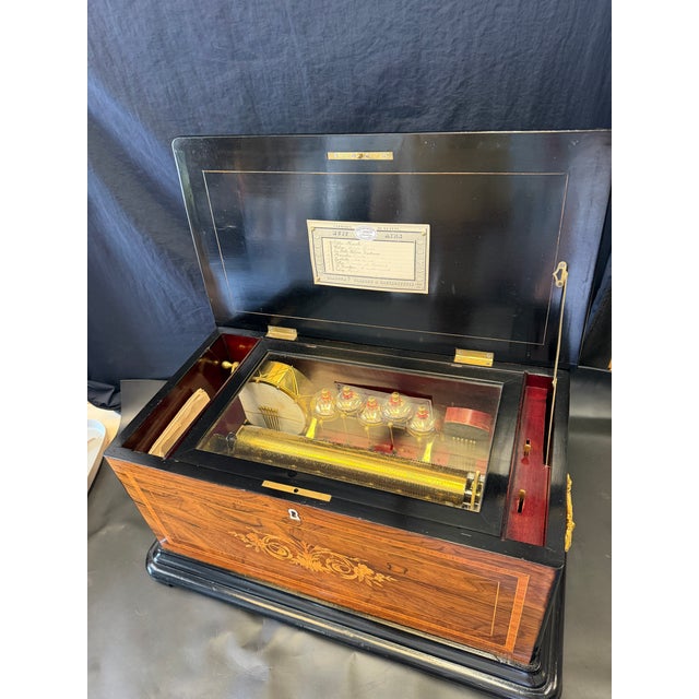Victorian 19th-Century Swiss 8-Air Orchestral Cylinder Music Box With Bells, Drum & Castanets For Sale - Image 3 of 9