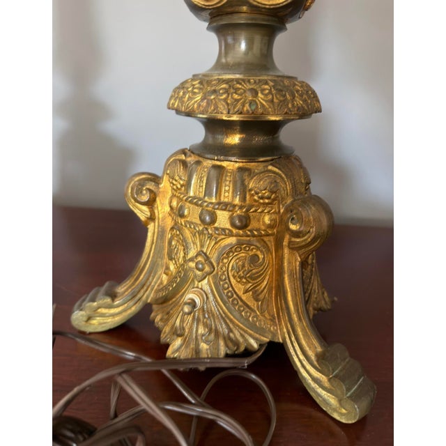 Metal Mid 20th Century Italian Baroque Studded Gilt Brass Buffet Lamps - a Pair For Sale - Image 7 of 10
