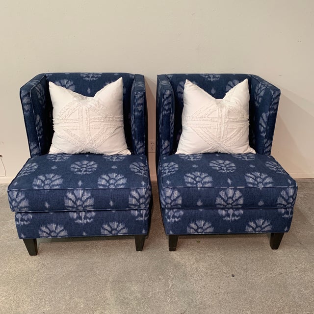 Blue and White Contemporary Wing Chairs Chairish