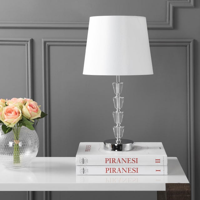 Modern Contemporary Stacked Table Lamp - Clear & Chrome For Sale - Image 3 of 5