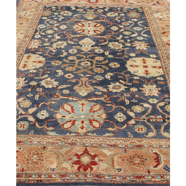 Antique Sultanabad Ziegler Persian Rug With Purple Blue Background & Soft Coral Border. 8'8" X 11'3" For Sale In Atlanta - Image 6 of 9