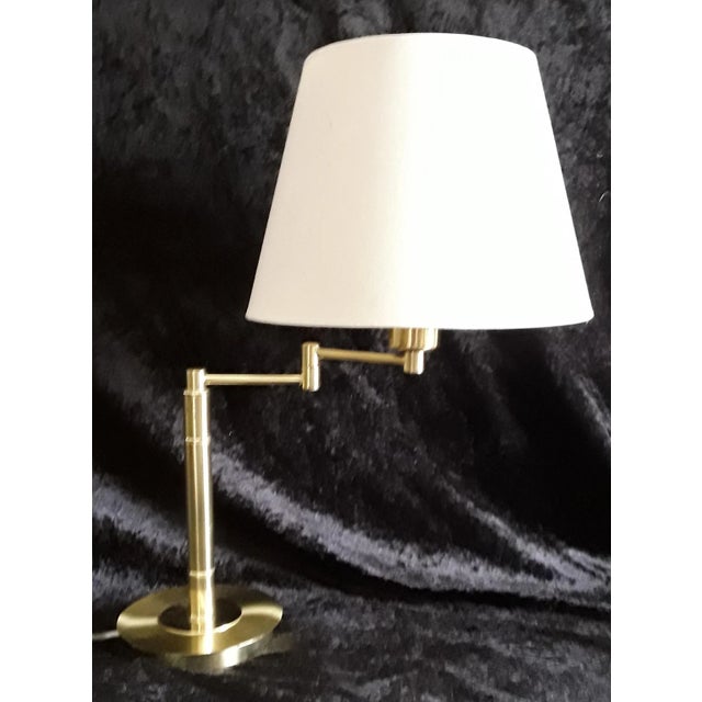 Beige German Adjustable Reading Lamp with Brass Frame, Double Joint & Beige Fabric Shade from Honsel, 1980s For Sale - Image 8 of 8