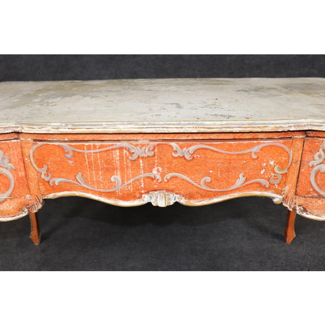 Italian Venetian Style Heavily Distressed Paint Decorated Writing Desk For Sale - Image 10 of 16