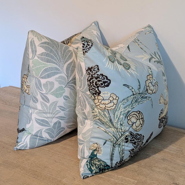 Schumacher Schumacher Peacock Aqua Pillows- Pair For Sale - Image 4 of 7