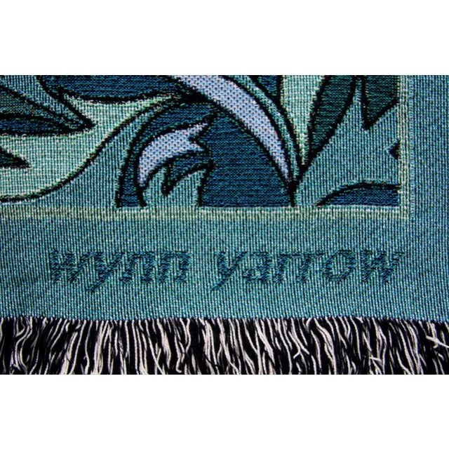 Teal Arts and Crafts Style "Tree of Birds" in Teal Jacquard Woven Throw Blanket For Sale - Image 8 of 11