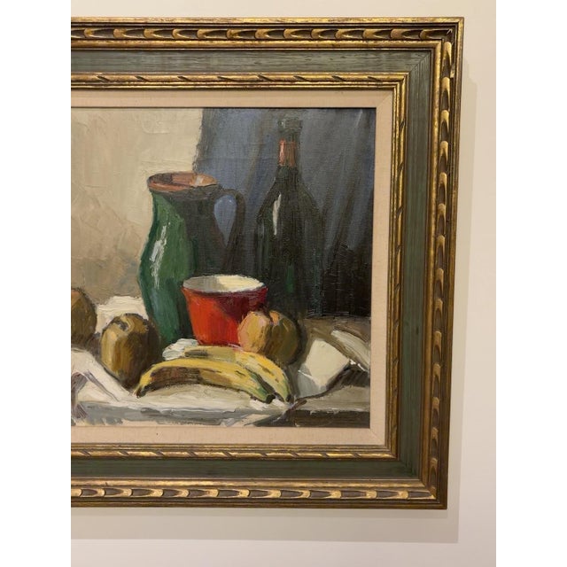 Vintage Signed Oil Still Life With Fruit, Green Pitcher & Gilt Frame Asking price: $395 Expressive vintage oil-on-canvas...