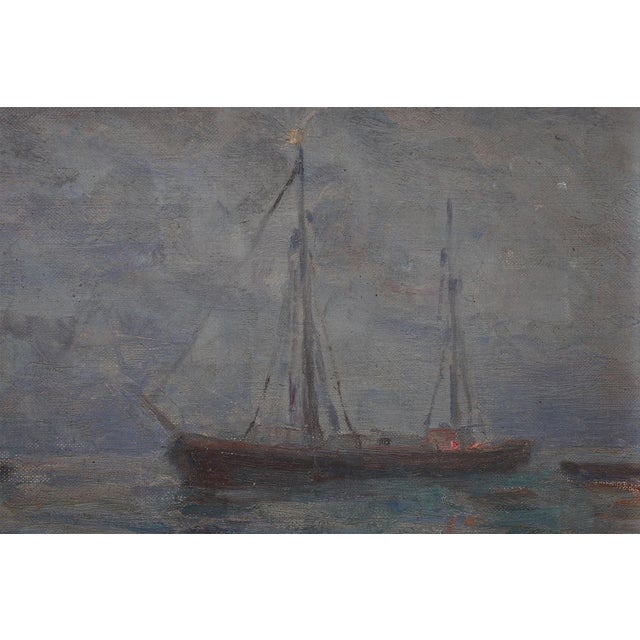 Herman Van Den Berghe, Marine Seascape with Sailing Ships, 1890s, Oil on Canvas For Sale - Image 10 of 11