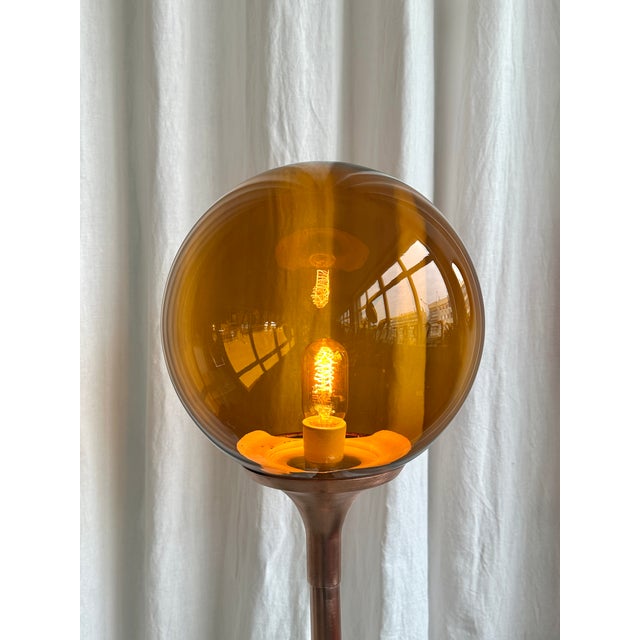 1970s Mid-Century Hungarian Industrial Copper Floor Lamp with Amber Glass Shade, 1970s For Sale - Image 5 of 18