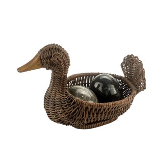 Vintage Duck Shaped Basket With Solid Marble Eggs Bali For Sale