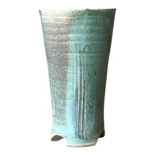 Vintage Studio Pottery Green Vase For Sale