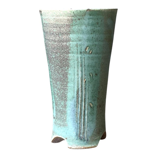 Vintage Studio Pottery Green Vase For Sale