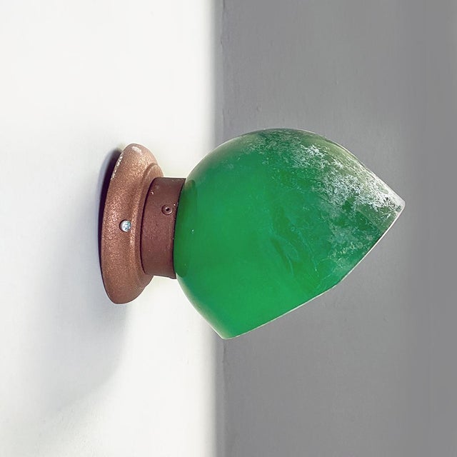 Italian Green and White Glass & Sheet Metal Wall Light, 1930s, Set of 3 For Sale - Image 9 of 16