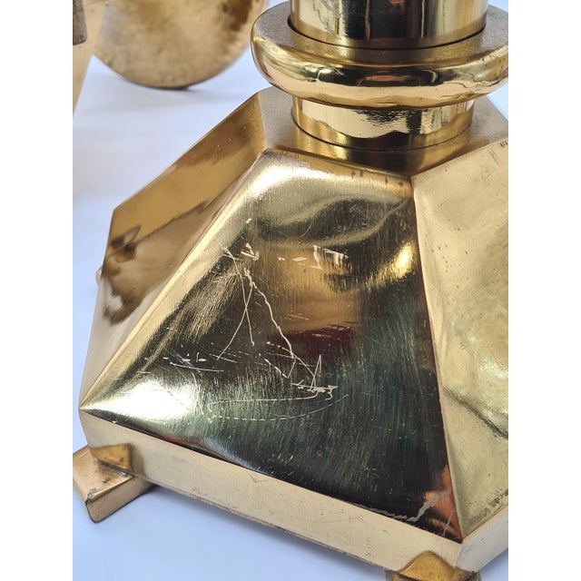 Large Brutalist Brass Candlesticks, Europe, 1970s, Set of 2 For Sale - Image 10 of 11