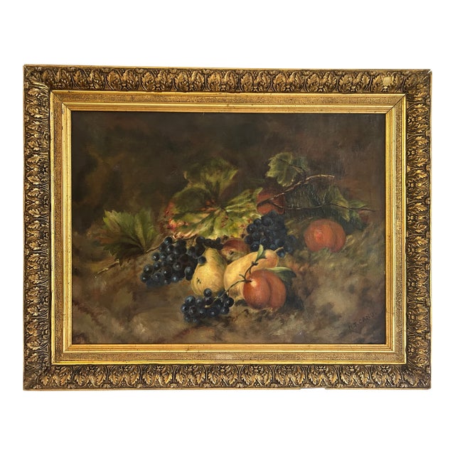 Early 20th Cen. Continental Still Life With Grapes and Fruit For Sale