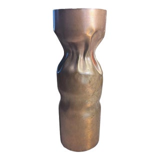 Vintage Brutalist Sculptural Copper Candle Holder, Mid-Century Modern Studio Art, 9.25” For Sale