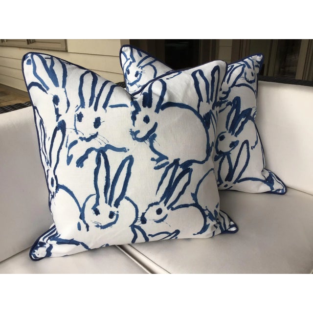 Contemporary Hunt Slonem "Bunny Hutch" in Navy & White 22" Pillow - Single For Sale - Image 3 of 5