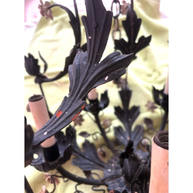 1950s Hollywood Regency Style Italian Black Metal Floral Chandeliers - a Pair For Sale - Image 14 of 18