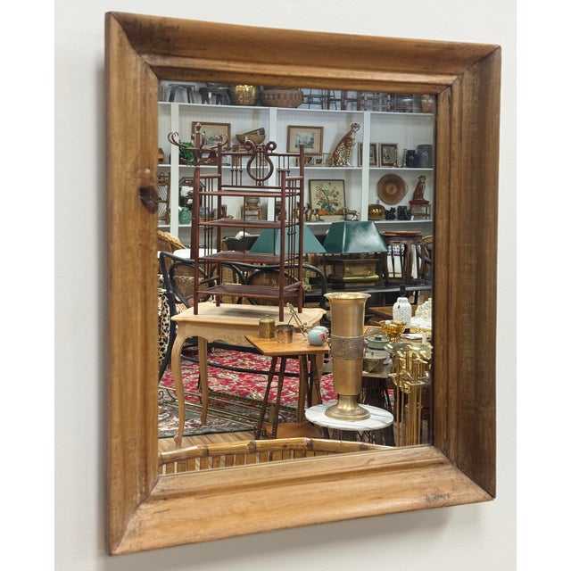 Farmhouse Antique Primitive Wood Framed Wall Mirror For Sale - Image 3 of 6