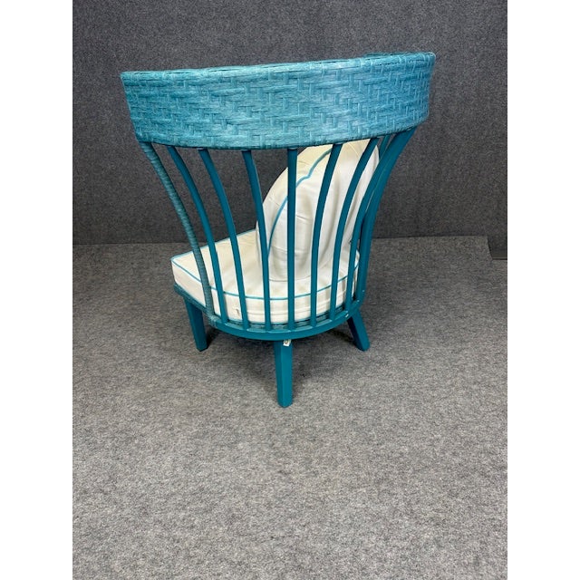 1960s 1960s Contemporary Cerulean & White High Back Indoor/Outdoor Chair For Sale - Image 5 of 8