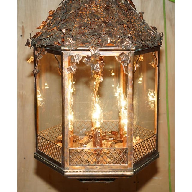 Copper Italian Copper Floral Hanging Lantern, 1960s For Sale - Image 8 of 15