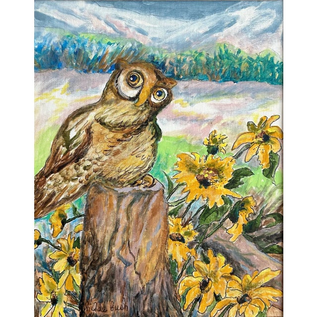 Impressionist Vintage Impressionist Oil Painting of a Landscape With Owl For Sale - Image 3 of 6