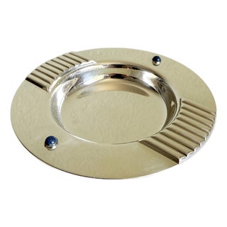 Cartier Silver-Plated Ashtray With Lapis Lazuli Cabochon Accents For Sale