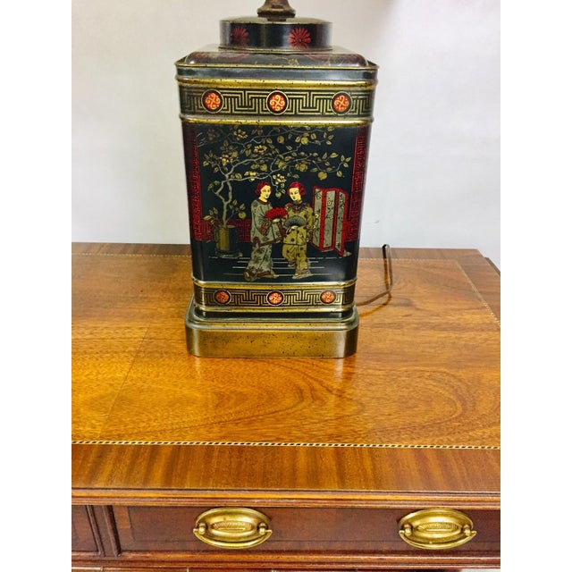 Vintage Asian Fredrick Cooper Tin Tea Table Lamp - a Pair For Sale - Image 11 of 11