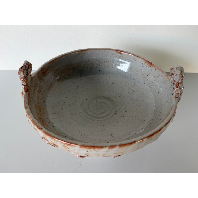 Brown 1990's Vintage Organic Handmade Studio Pottery Pedestal Bowl, Signed For Sale - Image 8 of 12
