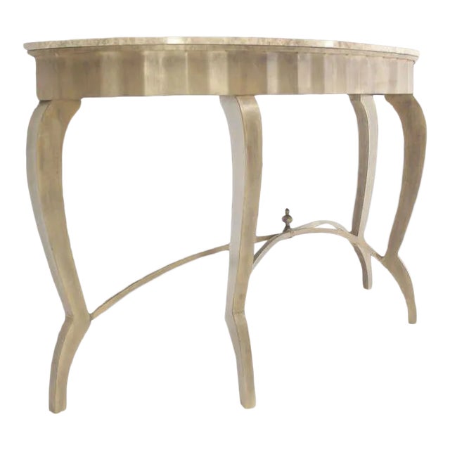 20th Century Art Deco Silver Leaf and MarbleTop DemiLune Console