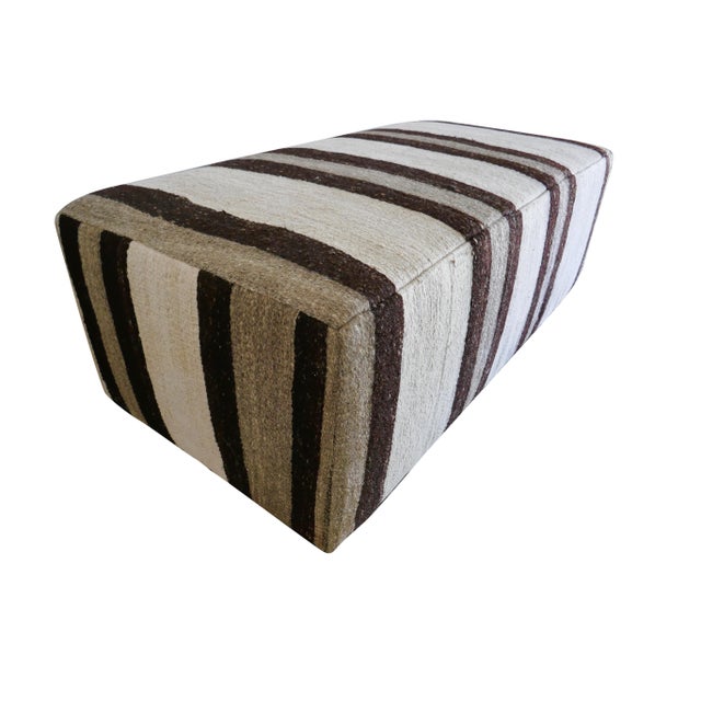 Fragments Identity Vintage Handwoven Berber Kilim Cocktail Ottoman For Sale - Image 4 of 4
