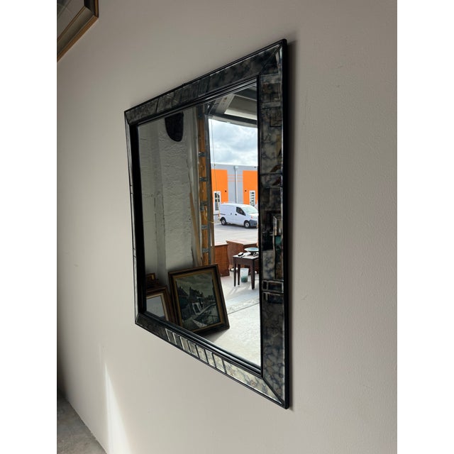 1960s Hollywood Regency Black Framed Distressed Wall Mirror For Sale - Image 10 of 12