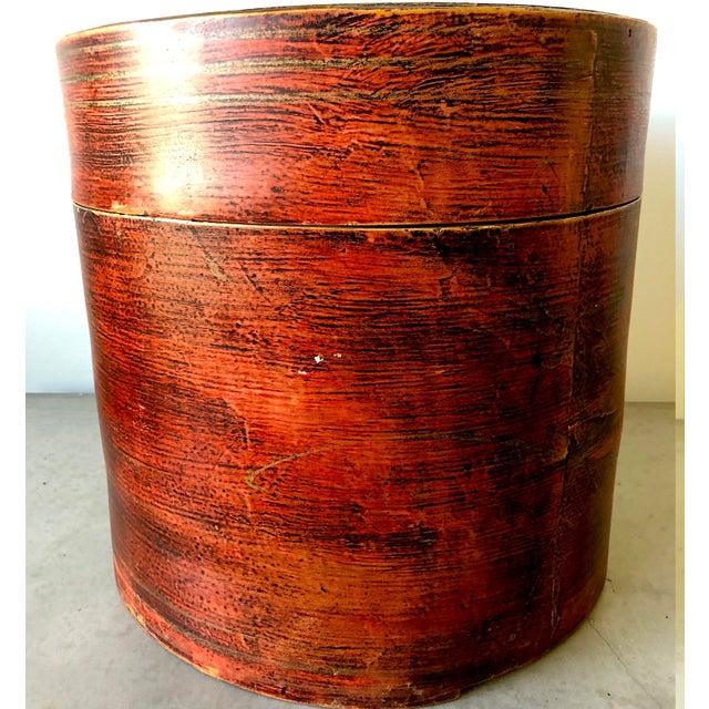 Antique Chinese Red Lacquer Lidded Hat Box Large Chairish