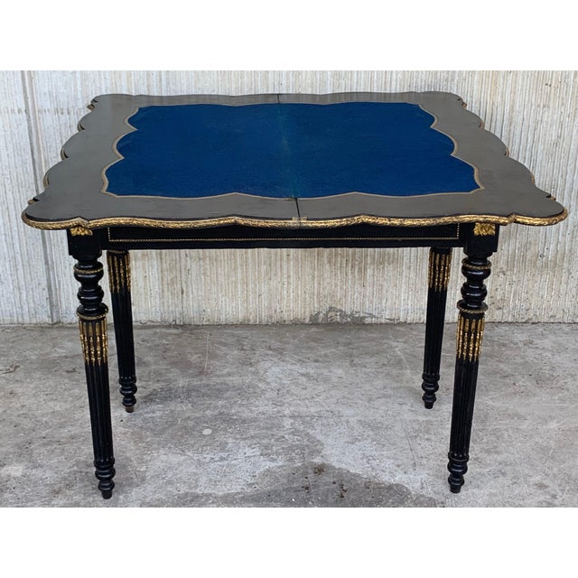 19th Century French Ebonized Folding Card Table with Bronze Mounts For Sale - Image 4 of 18