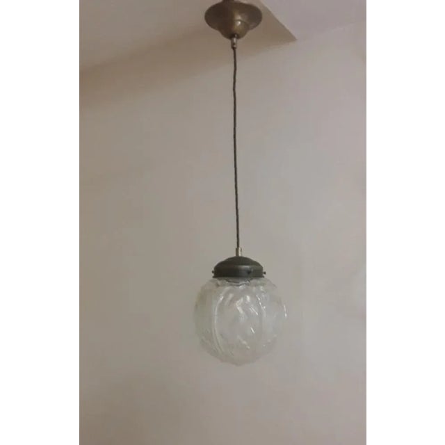 Brass Ceiling Lamp with Spherical Glass Shade, 1970s For Sale - Image 4 of 7