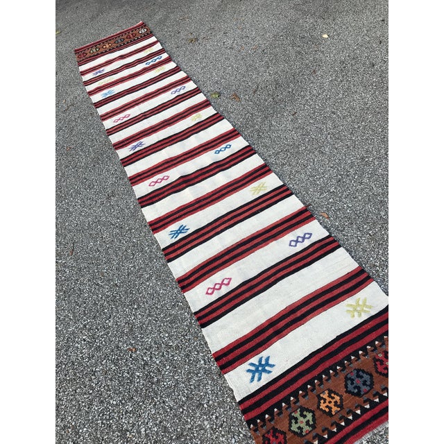 Vintage Anatolian Hand Woven Runner2' X 12'2"Black White Colorful