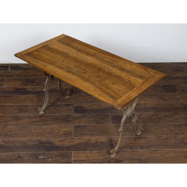 French 1900s Steel and Wood Console Table with Curving X-Form Legs and Stretcher For Sale - Image 11 of 12