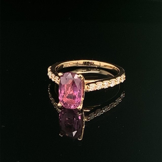 Metal Diamond Purple Sapphire Ring 2 TCW 14k Gold Certified, Size 6.5 For Sale - Image 7 of 9