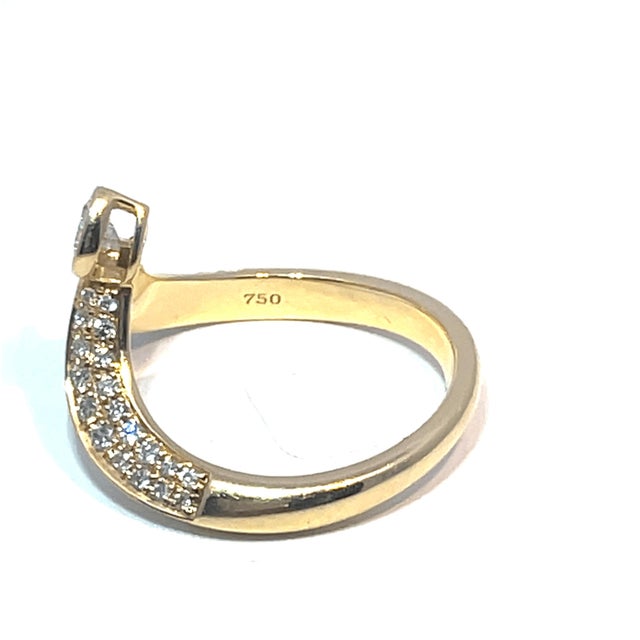 Metal 18k Yellow Gold Pave Diamond Bypass Ring, Size 6.75 For Sale - Image 7 of 10