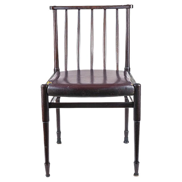 Vintage Chair in Dark Stained Wood and Leather, 1960s For Sale