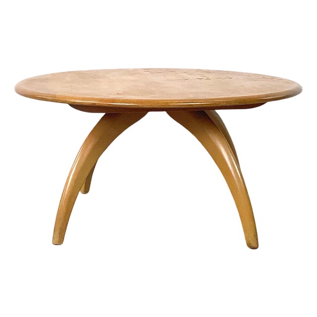 Heywood-Wakefield Solid Birch Round Lazy Susan Coffee Table in Wheat For Sale