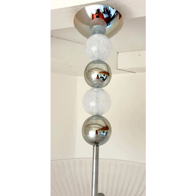 Metal Murano Glass and Chrome Chandelier, Italy 1970s For Sale - Image 7 of 8