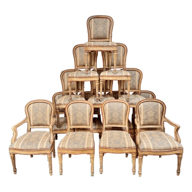 Fourteen Italian Louis XVI Period Laccatura Dining Chairs, 18th C. For Sale