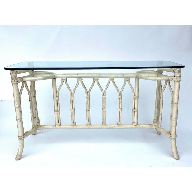 1970s Ficks Reed Wrapped Bamboo Rattan Console With Glass Top For Sale In Los Angeles - Image 6 of 6
