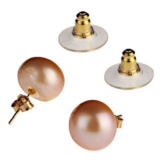 Ajd Bronzy Pearl Studs With 14k Yellow Gold - 2 Pieces For Sale