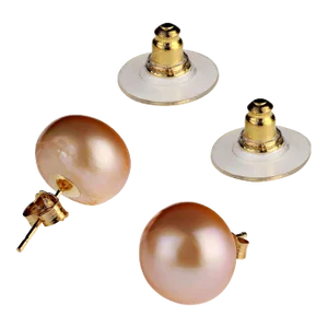 Ajd Bronzy Pearl Studs With 14k Yellow Gold - 2 Pieces