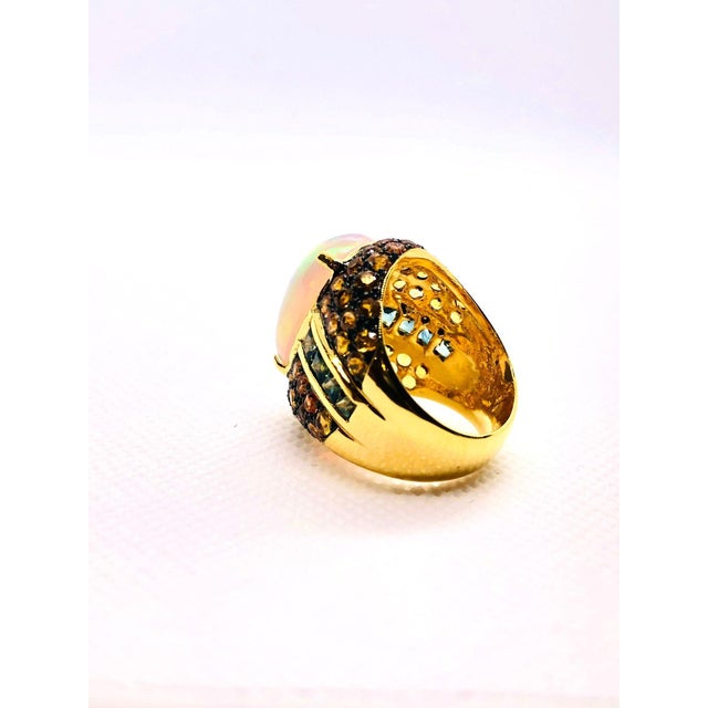 Bochic "Orient" Vintage Sapphires & Opal Ring Set In 18K Yellow Gold & Silver Natural Blue & Yellow Color Sapphire - 3...