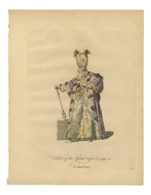 Jefferys, Ottoman Grand Vizier Costume, Hand-Colored Engraving, 1749