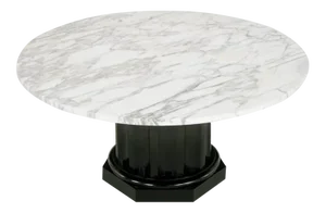 White Carrara Marble Coffee Table With Ebonized Fluted Wood Base